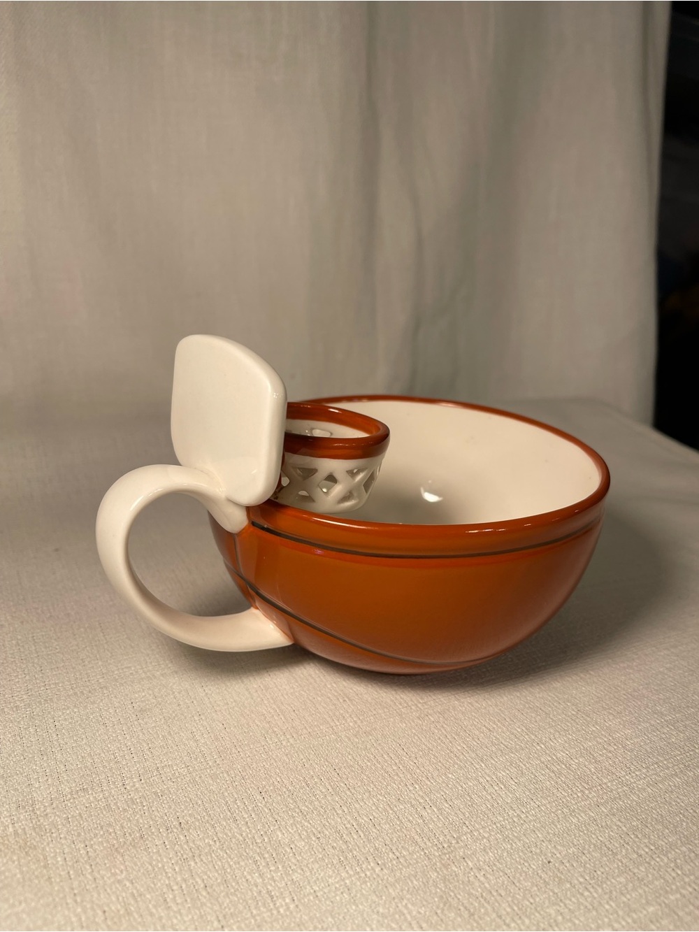 Orange Ceramic Chip & Dip Bowl with Built-In Scoop